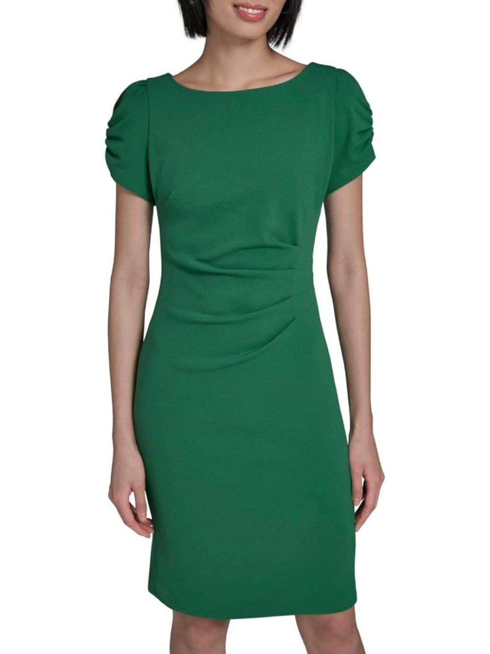 Chic Short Ruched Sleeve Jewel Neck Mini Dress - Perfect for Parties & Events